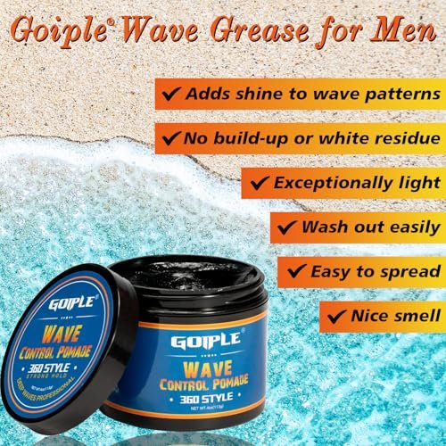 Goiple Natural Wave Pomade Strong Hold Easy Wash 360 Wave Training Hair Cream - Water-Based Wave Grease for Men, Moisture & Silky Shine, 4 oz Avelisse