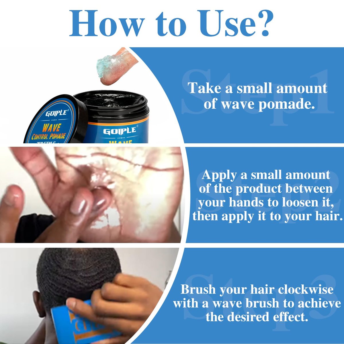 Goiple Natural Wave Pomade Strong Hold Easy Wash 360 Wave Training Hair Cream - Water-Based Wave Grease for Men, Moisture & Silky Shine, 4 oz Avelisse
