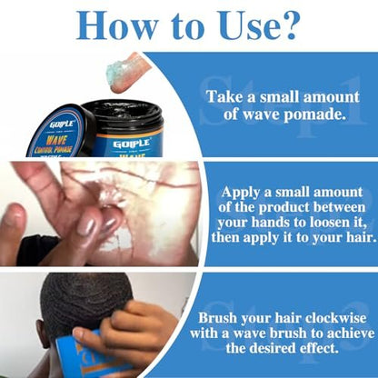 Goiple Natural Wave Pomade Strong Hold Easy Wash 360 Wave Training Hair Cream - Water-Based Wave Grease for Men, Moisture & Silky Shine, 4 oz Avelisse