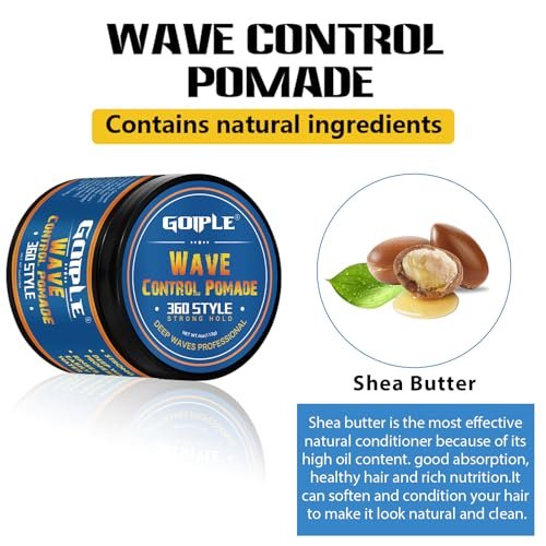Goiple Natural Wave Pomade Strong Hold Easy Wash 360 Wave Training Hair Cream - Water-Based Wave Grease for Men, Moisture & Silky Shine, 4 oz Avelisse