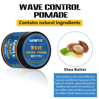 Goiple Natural Wave Pomade Strong Hold Easy Wash 360 Wave Training Hair Cream - Water-Based Wave Grease for Men, Moisture & Silky Shine, 4 oz Avelisse