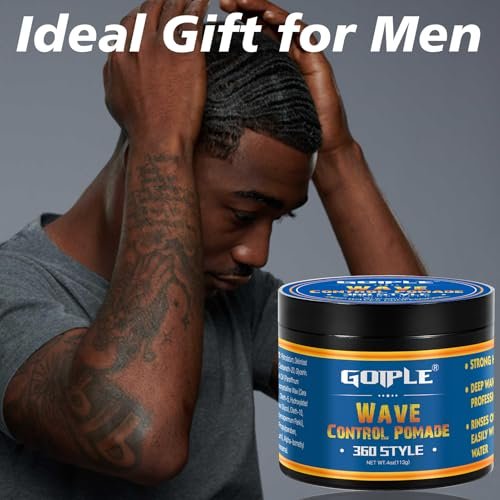 Goiple Natural Wave Pomade Strong Hold Easy Wash 360 Wave Training Hair Cream - Water-Based Wave Grease for Men, Moisture & Silky Shine, 4 oz Avelisse
