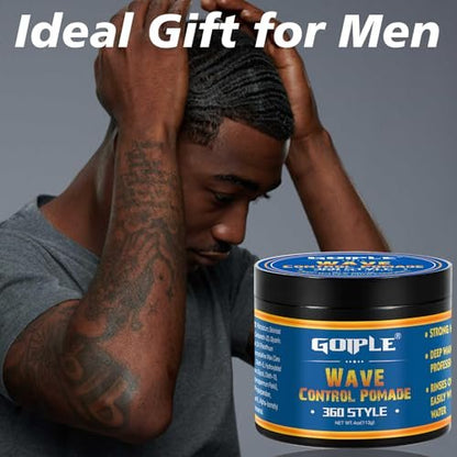 Goiple Natural Wave Pomade Strong Hold Easy Wash 360 Wave Training Hair Cream - Water-Based Wave Grease for Men, Moisture & Silky Shine, 4 oz Avelisse