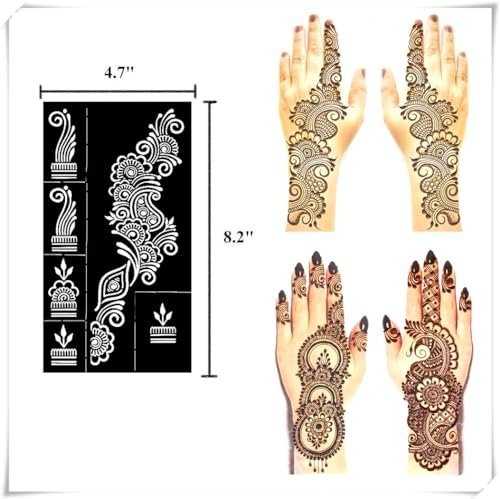 QSTOHENA Reusable Henna Tattoo Stencils Kit - 9 Sheets Mehendi Stencils for Hands, Forearm, Glitter & Airbrush DIY Tattooing (8.2" x 4.7") - görsel 9
