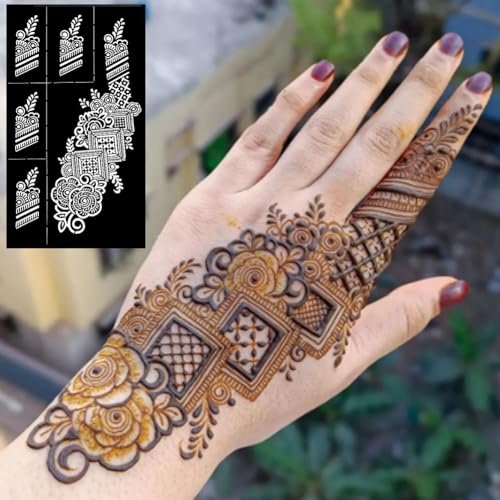 QSTOHENA Reusable Henna Tattoo Stencils Kit - 9 Sheets Mehendi Stencils for Hands, Forearm, Glitter & Airbrush DIY Tattooing (8.2" x 4.7") - görsel 7