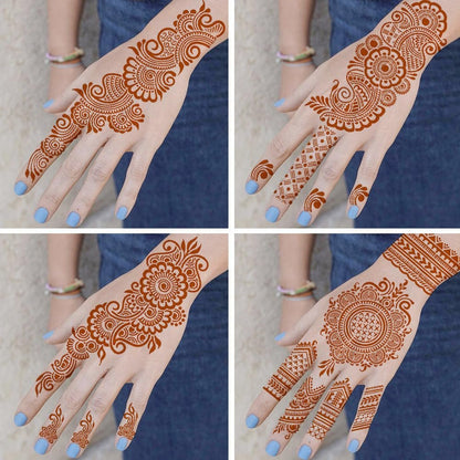 QSTOHENA Reusable Henna Tattoo Stencils Kit - 9 Sheets Mehendi Stencils for Hands, Forearm, Glitter & Airbrush DIY Tattooing (8.2" x 4.7")