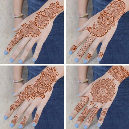 QSTOHENA Reusable Henna Tattoo Stencils Kit - 9 Sheets Mehendi Stencils for Hands, Forearm, Glitter & Airbrush DIY Tattooing (8.2" x 4.7")