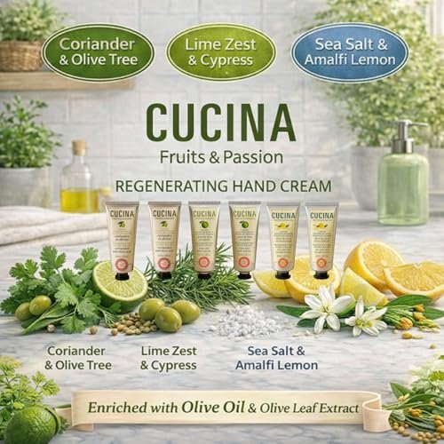 Cucina 6 Pack Regenerating Hand Cream Fruits & Passion Travel Size Set | Coriander Olive Tree, Lime Zest Cypress, Sea Salt Amalfi Lemon - görsel 8