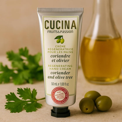 Cucina 6 Pack Regenerating Hand Cream Fruits & Passion Travel Size Set | Coriander Olive Tree, Lime Zest Cypress, Sea Salt Amalfi Lemon