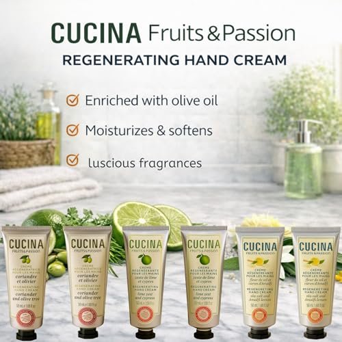 Cucina 6 Pack Regenerating Hand Cream Fruits & Passion Travel Size Set | Coriander Olive Tree, Lime Zest Cypress, Sea Salt Amalfi Lemon - görsel 6