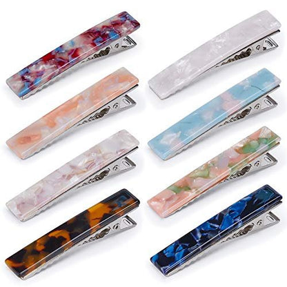 LEDUODO Acrylic Resin Hair Barrettes Alligator Hair Clips - 8pcs Duckbill Hair Clips Marble Pattern Hairpins Geometric Clips for Women Girls