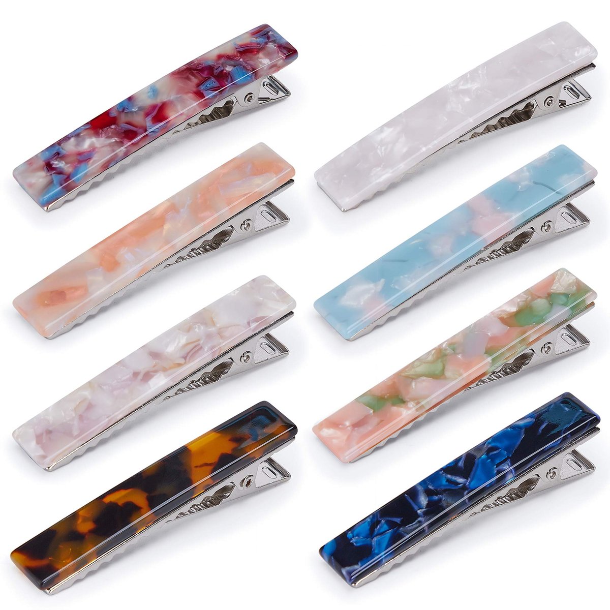 LEDUODO Acrylic Resin Hair Barrettes Alligator Hair Clips - 8pcs Duckbill Hair Clips Marble Pattern Hairpins Geometric Clips for Women Girls - görsel 1