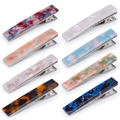 LEDUODO Acrylic Resin Hair Barrettes Alligator Hair Clips - 8pcs Duckbill Hair Clips Marble Pattern Hairpins Geometric Clips for Women Girls