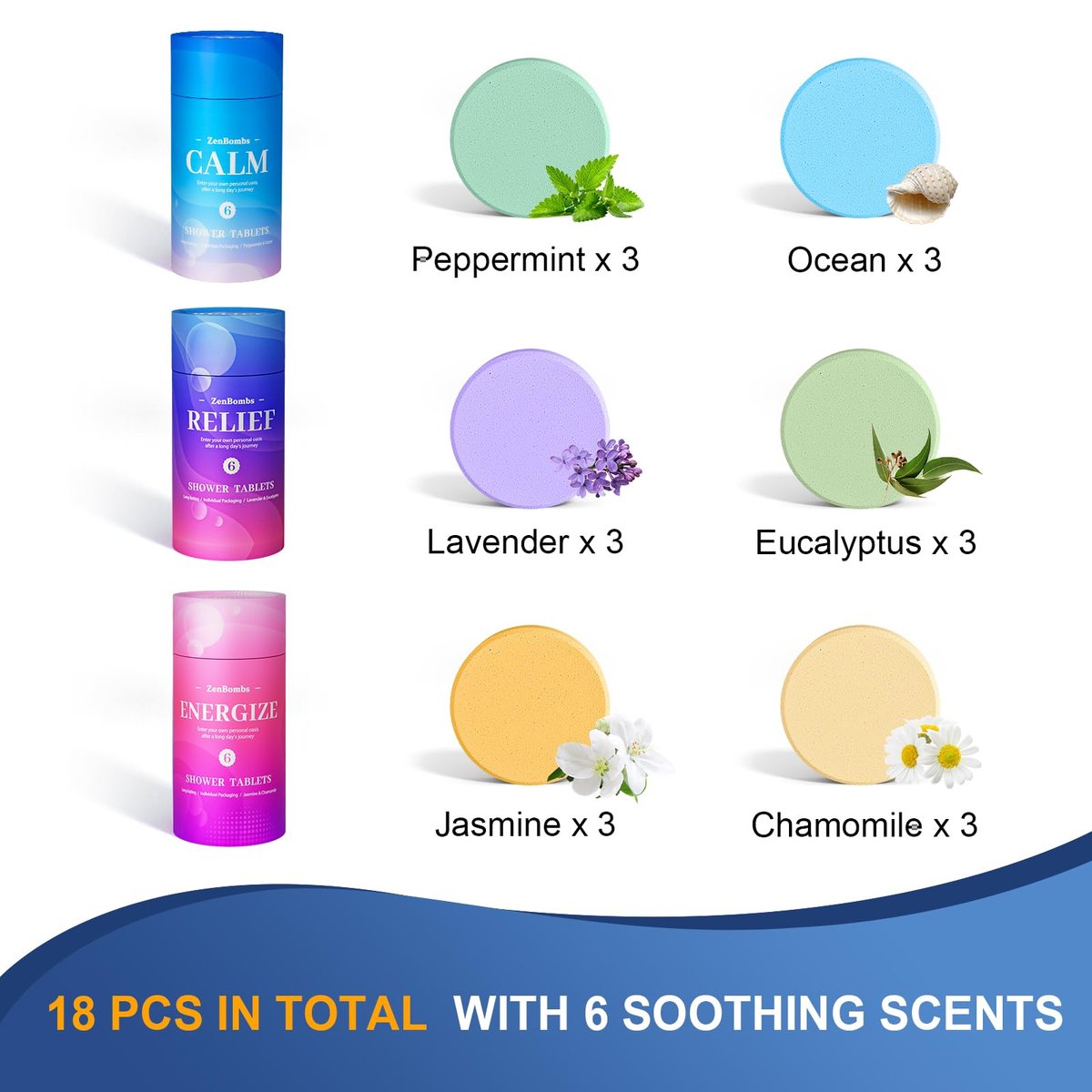 ZenBombs Shower Steamers – 18 Pack Organic Aromatherapy Shower Bombs for Relaxation, Stress Relief & Self-Care – Natural Fragrances, Ideal Gift for Women and Men Avelisse