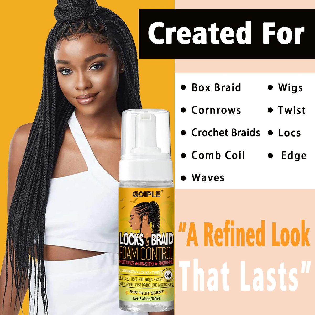 Goiple Braid Foam Control Mousse for Braids, Twists, Locs - No Flake, Moisturizing with Rosemary Oil - 7 Pack Avelisse