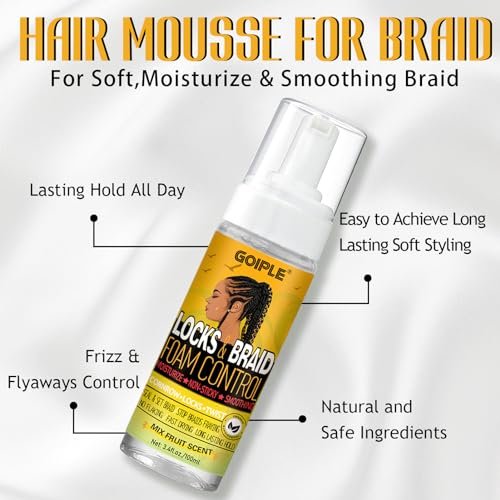 Goiple Braid Foam Control Mousse for Braids, Twists, Locs - No Flake, Moisturizing with Rosemary Oil - 7 Pack Avelisse