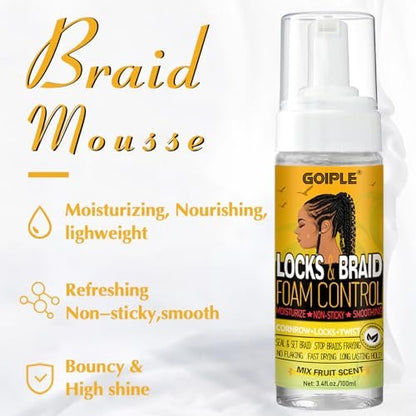 Goiple Braid Foam Control Mousse for Braids, Twists, Locs - No Flake, Moisturizing with Rosemary Oil - 7 Pack Avelisse