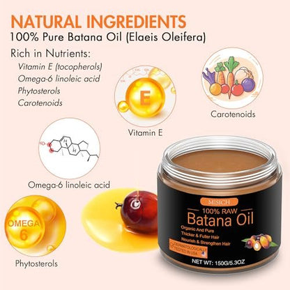MISICH Raw Batana Oil for Hair Growth - 100% Natural Pure Botana Oil Paste from Honduras, Unrefined Organic Batana Hair Mask for Preventing Hair Loss, Enhances Thickness for Men & Women, 5.3 oz