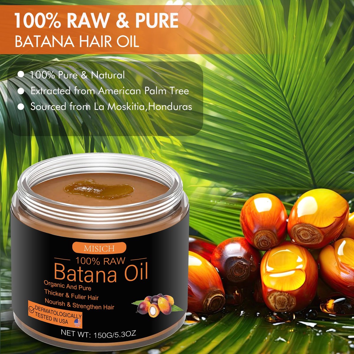 MISICH Raw Batana Oil for Hair Growth - 100% Natural Pure Botana Oil Paste from Honduras, Unrefined Organic Batana Hair Mask for Preventing Hair Loss, Enhances Thickness for Men & Women, 5.3 oz - görsel 4