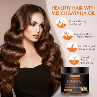 MISICH Raw Batana Oil for Hair Growth - 100% Natural Pure Botana Oil Paste from Honduras, Unrefined Organic Batana Hair Mask for Preventing Hair Loss, Enhances Thickness for Men & Women, 5.3 oz