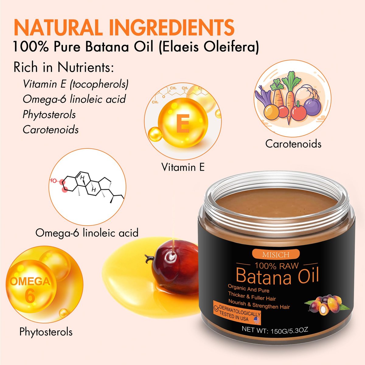 MISICH Raw Batana Oil for Hair Growth - 100% Natural Pure Botana Oil Paste from Honduras, Unrefined Organic Batana Hair Mask for Preventing Hair Loss, Enhances Thickness for Men & Women, 5.3 oz - görsel 10