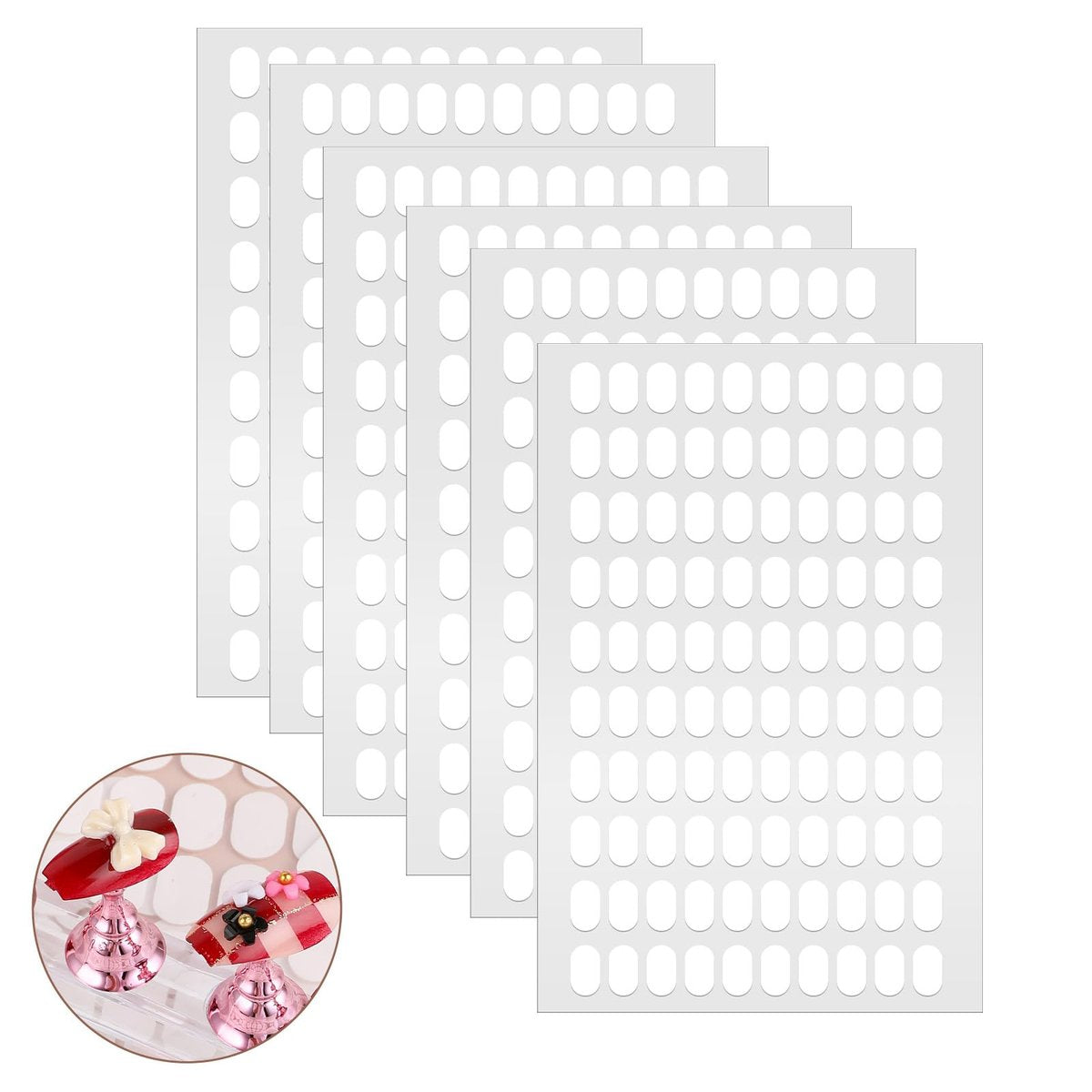 600 Pcs Pre-Cut Double Sided Adhesive Tapes for Nail Art Display - White Paper Nail Tips Holder Strips - görsel 1