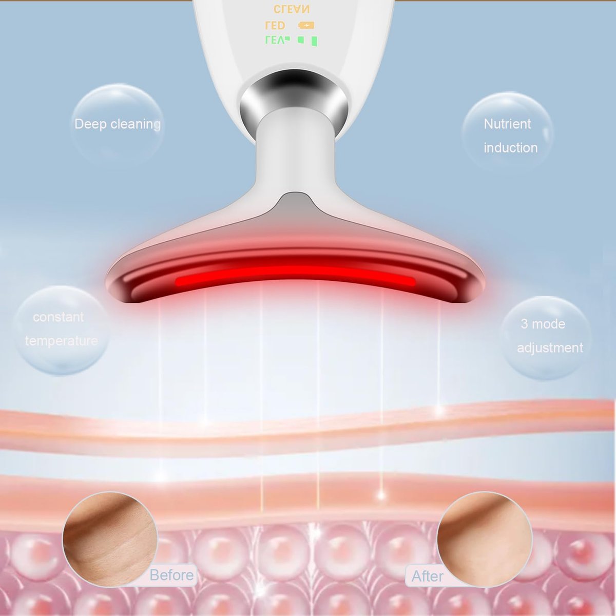 Face and Neck Massager Tool with 7 Color LED Lights - Portable Facial Beauty Device for Skincare - görsel 8