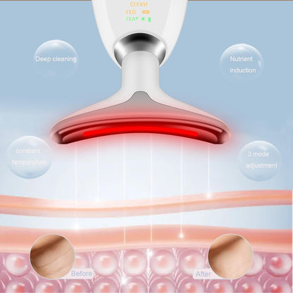 Face and Neck Massager Tool with 7 Color LED Lights - Portable Facial Beauty Device for Skincare