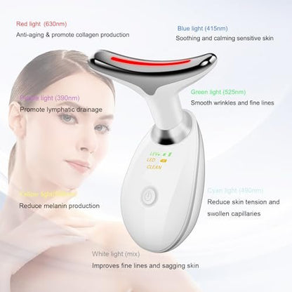 Face and Neck Massager Tool with 7 Color LED Lights - Portable Facial Beauty Device for Skincare
