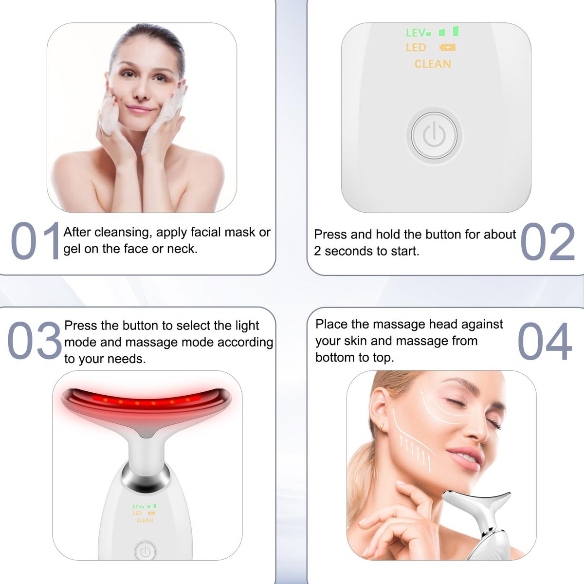 Face and Neck Massager Tool with 7 Color LED Lights - Portable Facial Beauty Device for Skincare - görsel 11