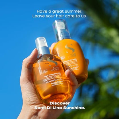ALFAPARF MILANO Semi di Lino Sunshine Protective Hair Oil - Two-Phase Spray Oil Serum with UV Filters for Sun Exposed Hair Protection - For Shiny, Soft, Disciplined, and Protected Hair