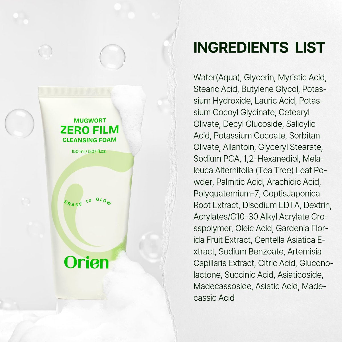 Orien Mugwort Zero Film Cleansing Foam - Daily Makeup Remover & Blackhead Removal, Non-Clogging Pores, Korean Skincare Double Cleansing, 5.07 fl oz (150ml) - görsel 10