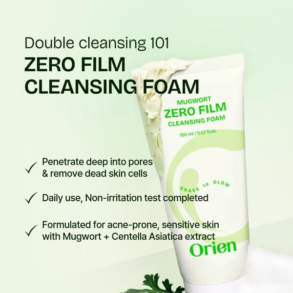 Orien Mugwort Zero Film Cleansing Foam - Daily Makeup Remover & Blackhead Removal, Non-Clogging Pores, Korean Skincare Double Cleansing, 5.07 fl oz (150ml) - görsel 6