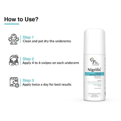 Fixderma Nigrifix Underarm Roll-On with 6% AHA, Lactic Acid & 1% Mandelic Acid & Kojic Acid | Brightens Skin & Exfoliates Underarm | AHA Deodorant for All Skin Types, Men & Women - 60ml Avelisse