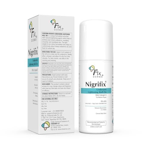 Fixderma Nigrifix Underarm Roll-On with 6% AHA, Lactic Acid & 1% Mandelic Acid & Kojic Acid | Brightens Skin & Exfoliates Underarm | AHA Deodorant for All Skin Types, Men & Women - 60ml Avelisse