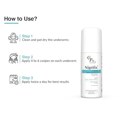 Fixderma Nigrifix Underarm Roll-On with 6% AHA, Lactic Acid & 1% Mandelic Acid & Kojic Acid | Brightens Skin & Exfoliates Underarm | AHA Deodorant for All Skin Types, Men & Women - 60ml Avelisse