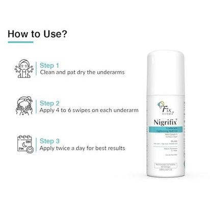 Fixderma Nigrifix Underarm Roll-On with 6% AHA, Lactic Acid & 1% Mandelic Acid & Kojic Acid | Brightens Skin & Exfoliates Underarm | AHA Deodorant for All Skin Types, Men & Women - 60ml Avelisse