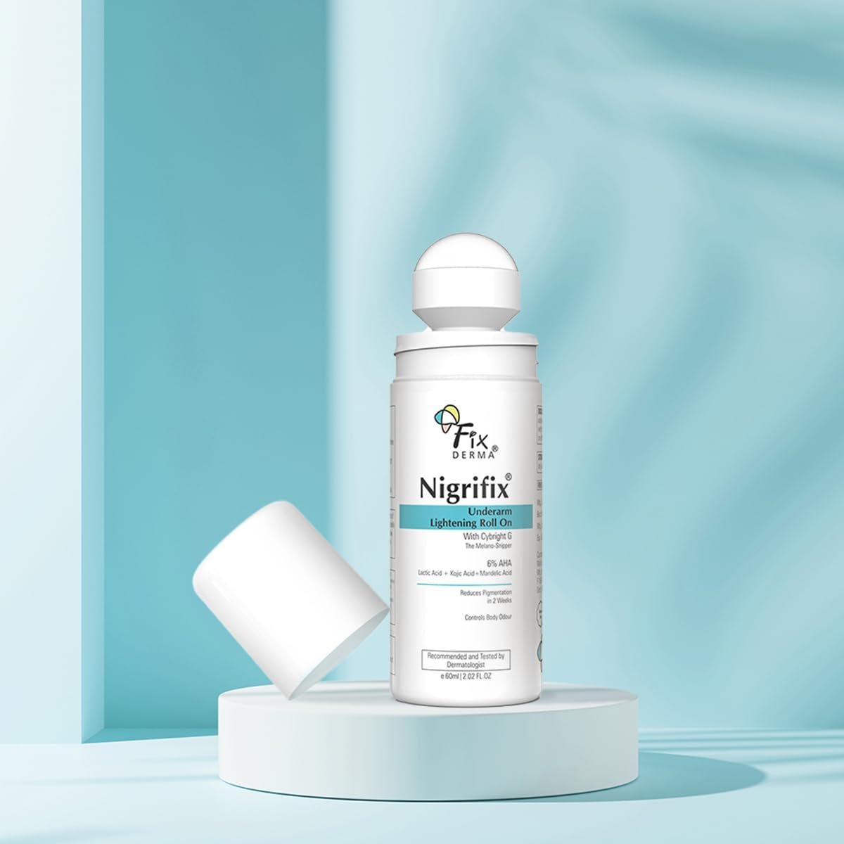 Fixderma Nigrifix Underarm Roll-On with 6% AHA, Lactic Acid & 1% Mandelic Acid & Kojic Acid | Brightens Skin & Exfoliates Underarm | AHA Deodorant for All Skin Types, Men & Women - 60ml Avelisse