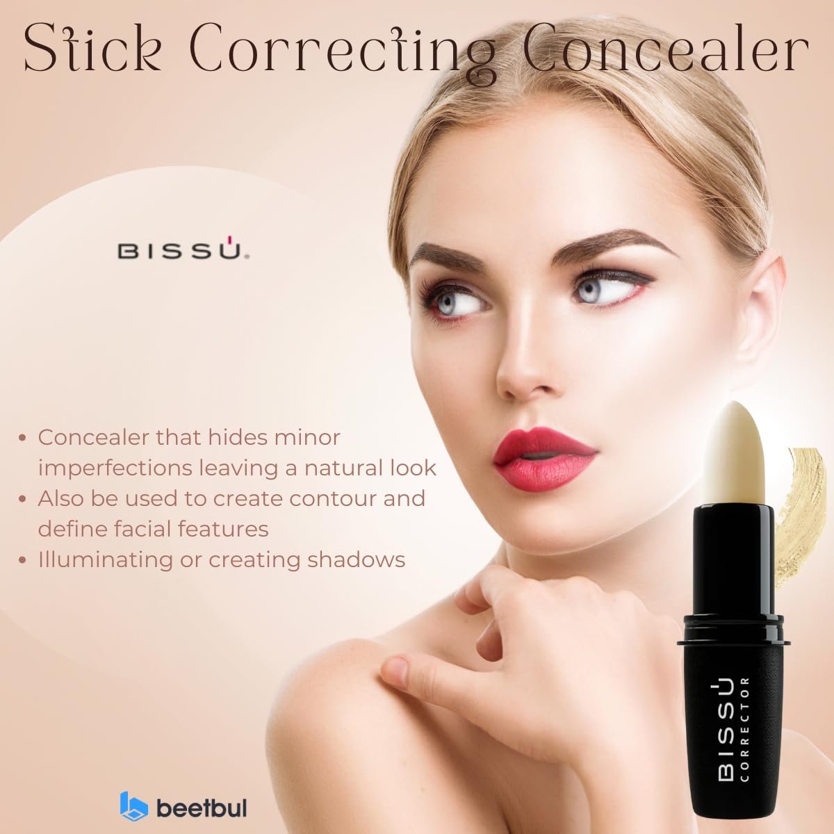 Bissú Stick Correcting Concealer - 15 Versatile Shades, Natural Finish, Contouring & Highlighting, Easy Application, 0.17 oz (White) Avelisse