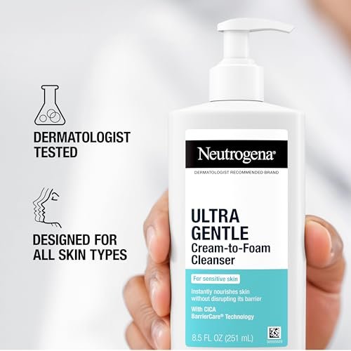 Neutrogena Ultra Gentle Cream-to-Foam Daily Facial Cleanser - Fragrance-Free, Hypoallergenic, 8.5 oz - görsel 14