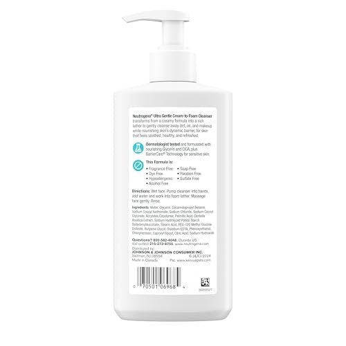 Neutrogena Ultra Gentle Cream-to-Foam Daily Facial Cleanser - Fragrance-Free, Hypoallergenic, 8.5 oz - görsel 18
