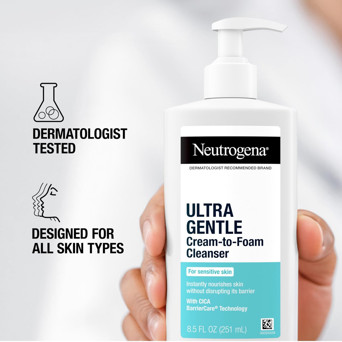 Neutrogena Ultra Gentle Cream-to-Foam Daily Facial Cleanser - Fragrance-Free, Hypoallergenic, 8.5 oz - görsel 13