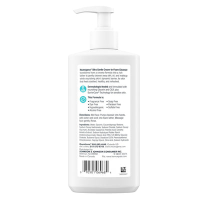 Neutrogena Ultra Gentle Cream-to-Foam Daily Facial Cleanser - Fragrance-Free, Hypoallergenic, 8.5 oz