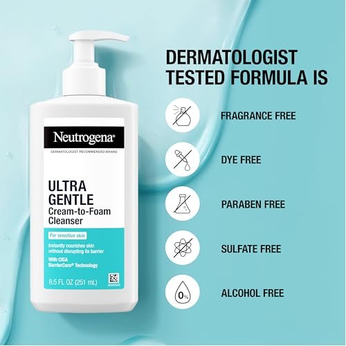 Neutrogena Ultra Gentle Cream-to-Foam Daily Facial Cleanser - Fragrance-Free, Hypoallergenic, 8.5 oz - görsel 12