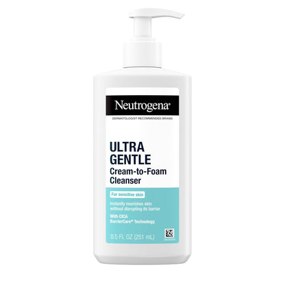 Neutrogena Ultra Gentle Cream-to-Foam Daily Facial Cleanser - Fragrance-Free, Hypoallergenic, 8.5 oz