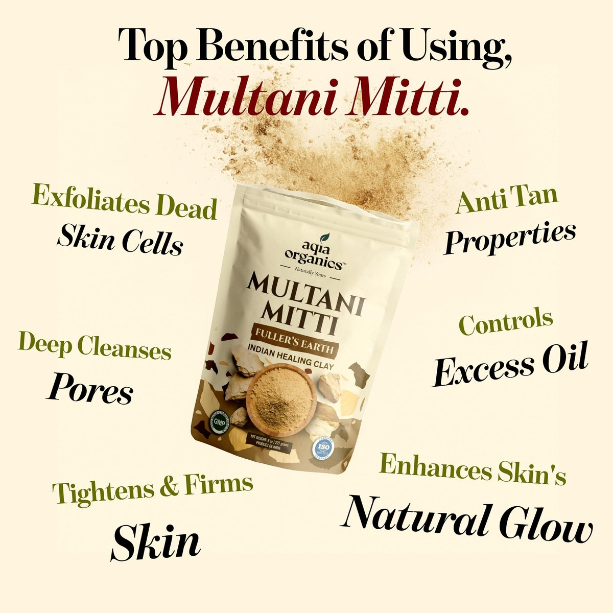 100% Pure Multani Mitti Powder – Indian Healing Clay for Skin Tightening, Deep Pore Cleansing, Tan Removal – 8 oz - görsel 15