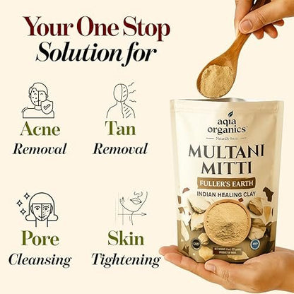 100% Pure Multani Mitti Powder – Indian Healing Clay for Skin Tightening, Deep Pore Cleansing, Tan Removal – 8 oz