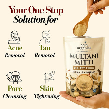 100% Pure Multani Mitti Powder – Indian Healing Clay for Skin Tightening, Deep Pore Cleansing, Tan Removal – 8 oz