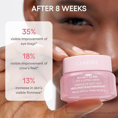 LANEIGE Bouncy & Firm Eye Sleeping Mask - Depuff and Firm with Peony & Collagen Complex, Ceramide, & 5D Hyaluronic Acid