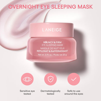 LANEIGE Bouncy & Firm Eye Sleeping Mask - Depuff and Firm with Peony & Collagen Complex, Ceramide, & 5D Hyaluronic Acid